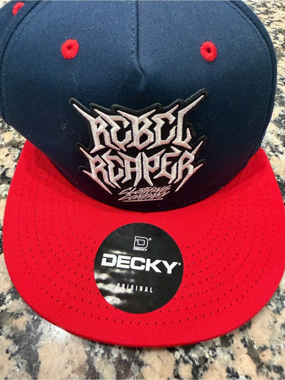Decky Kids Rebel Reaper Snapback Hat - Navy Crown with Red Brim
